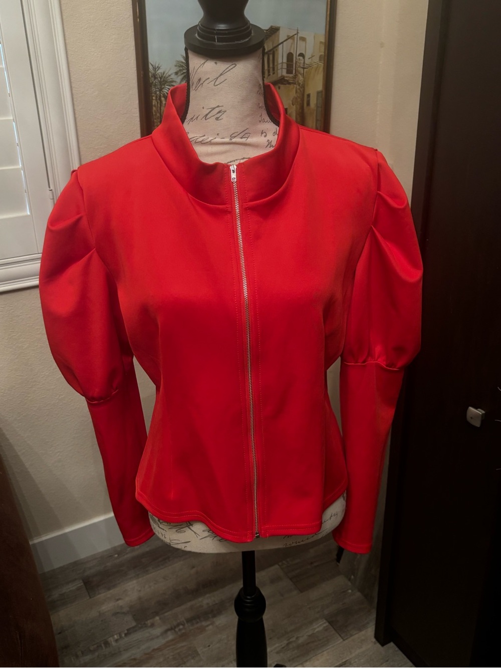 Red puff sleeve blazer